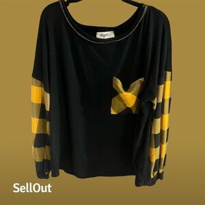 Haptics Women's 1X Black Plaid Long Sleeve Blouse Casual